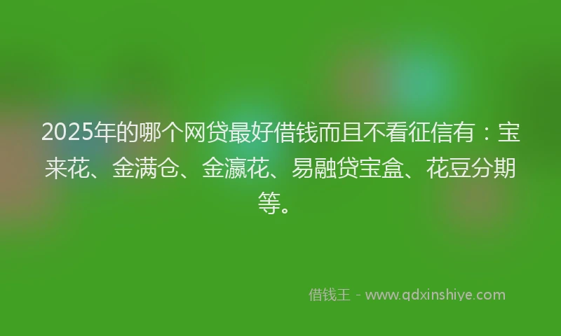 2025年的哪个网贷最好借钱而且不看征信有：宝来花、金满仓、金瀛花、易融贷宝盒、花豆分期等。