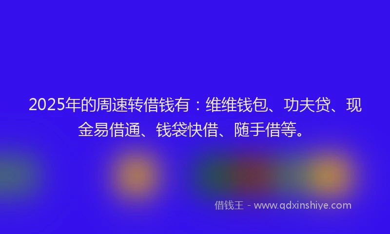 2025年的周速转借钱有：维维钱包、功夫贷、现金易借通、钱袋快借、随手借等。