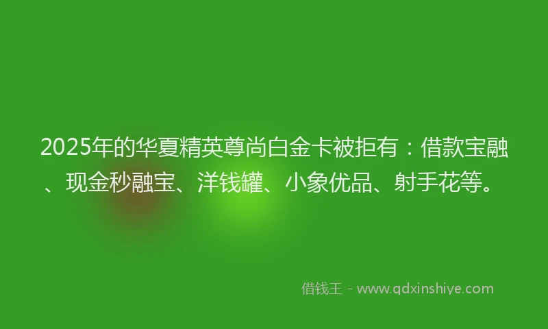 2025年的华夏精英尊尚白金卡被拒有：借款宝融、现金秒融宝、洋钱罐、小象优品、射手花等。
