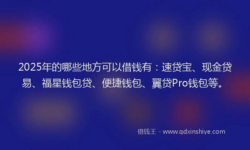 2025年的哪些地方可以借钱有：速贷宝、现金贷易、福星钱包贷、便捷钱包、翼贷Pro钱包等。