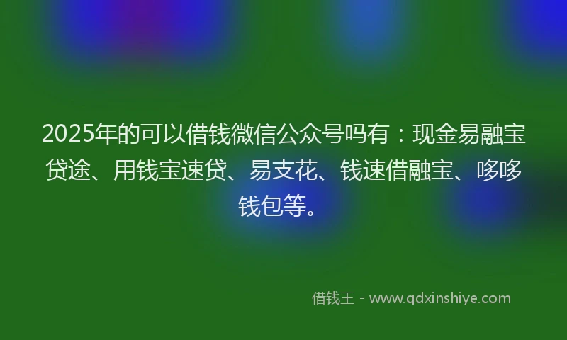 2025年的可以借钱微信公众号吗有：现金易融宝贷途、用钱宝速贷、易支花、钱速借融宝、哆哆钱包等。