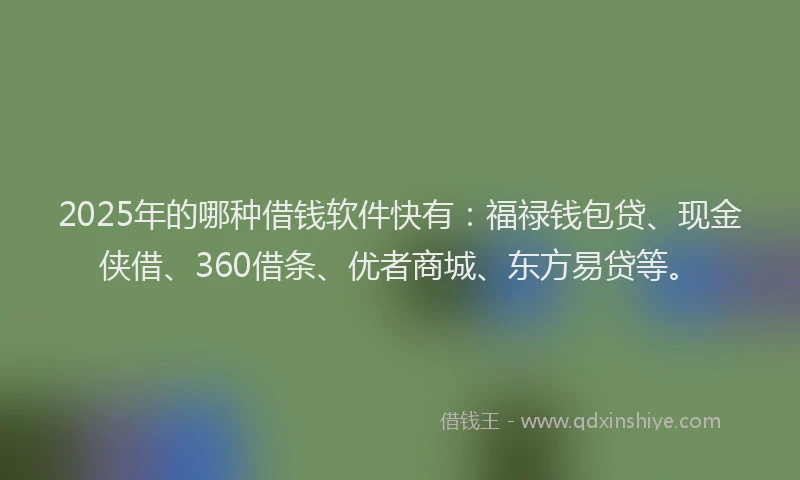 2025年的哪种借钱软件快有：福禄钱包贷、现金侠借、360借条、优者商城、东方易贷等。
