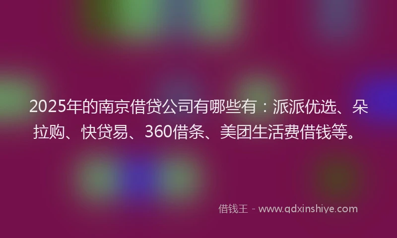 2025年的南京借贷公司有哪些有：派派优选、朵拉购、快贷易、360借条、美团生活费借钱等。
