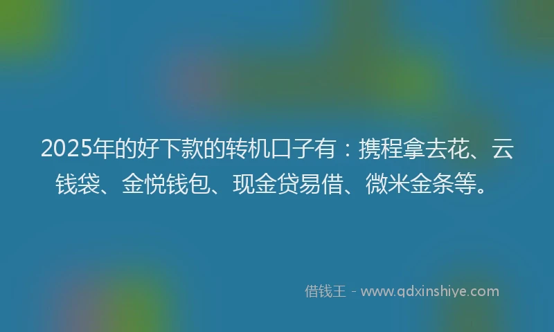 2025年的好下款的转机口子有：携程拿去花、云钱袋、金悦钱包、现金贷易借、微米金条等。