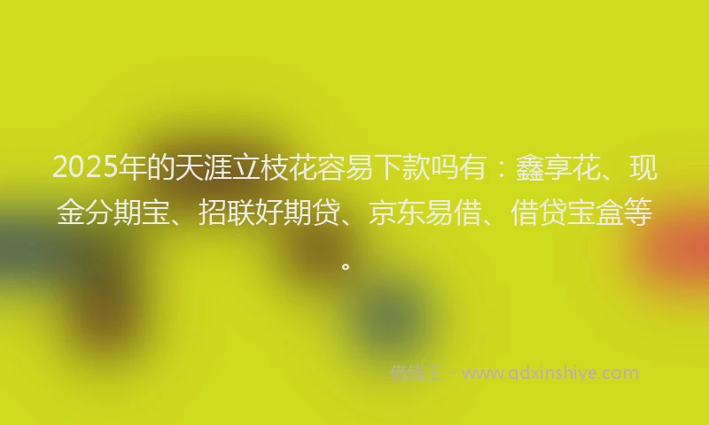 2025年的天涯立枝花容易下款吗有：鑫享花、现金分期宝、招联好期贷、京东易借、借贷宝盒等。