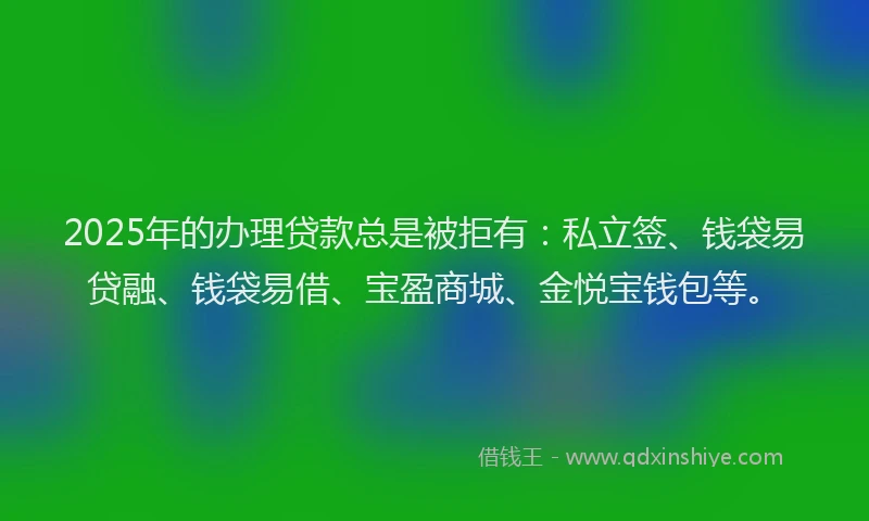 2025年的办理贷款总是被拒有：私立签、钱袋易贷融、钱袋易借、宝盈商城、金悦宝钱包等。