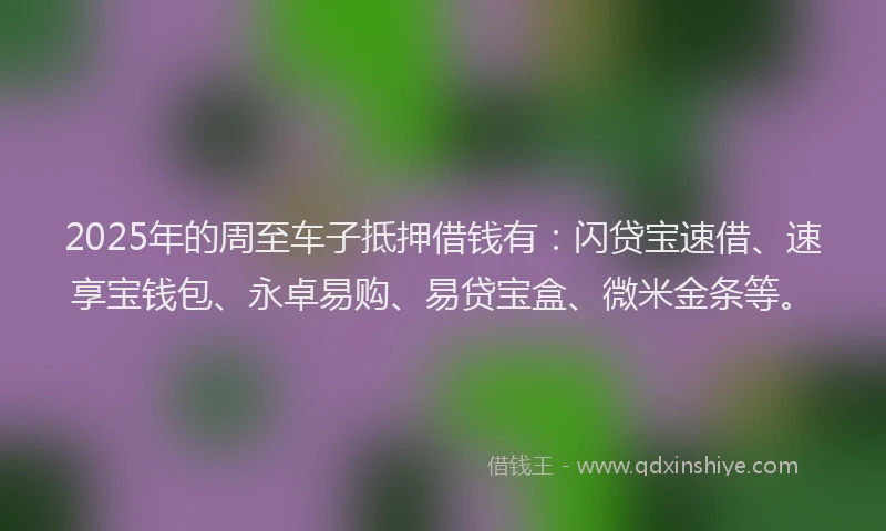 2025年的周至车子抵押借钱有：闪贷宝速借、速享宝钱包、永卓易购、易贷宝盒、微米金条等。