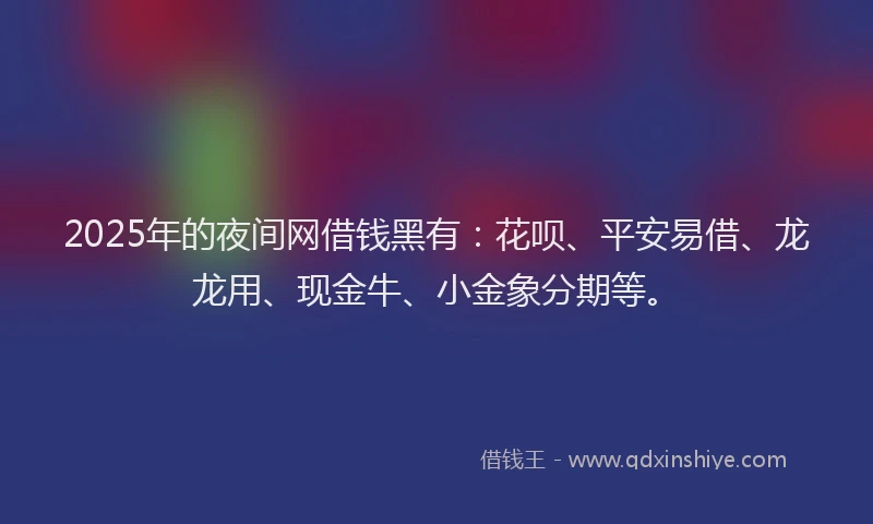 2025年的夜间网借钱黑有：花呗、平安易借、龙龙用、现金牛、小金象分期等。