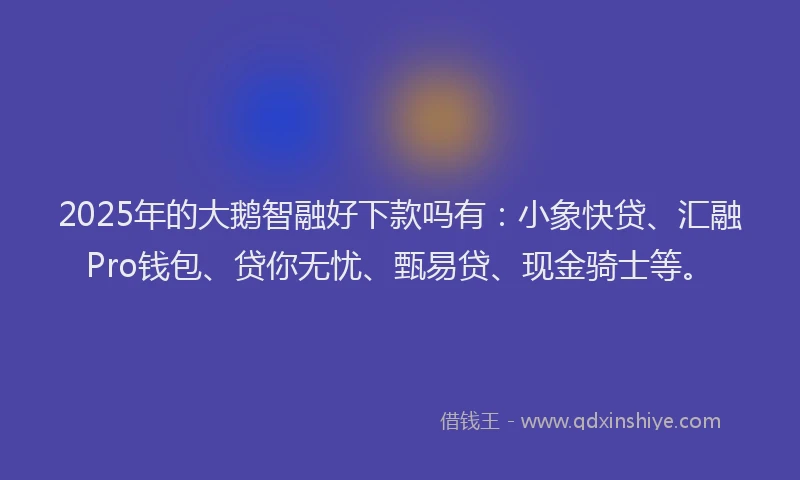 2025年的大鹅智融好下款吗有：小象快贷、汇融Pro钱包、贷你无忧、甄易贷、现金骑士等。