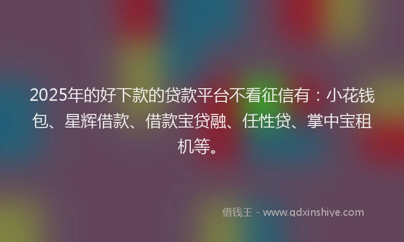 2025年的好下款的贷款平台不看征信有：小花钱包、星辉借款、借款宝贷融、任性贷、掌中宝租机等。