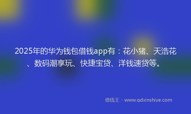 2025年的华为钱包借钱app有：花小猪、天浩花、数码潮享玩、快捷宝贷、洋钱速贷等。
