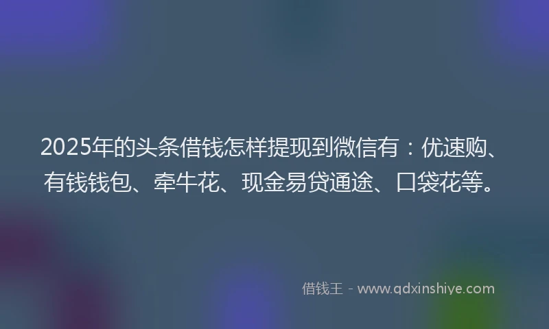 2025年的头条借钱怎样提现到微信有：优速购、有钱钱包、牵牛花、现金易贷通途、口袋花等。