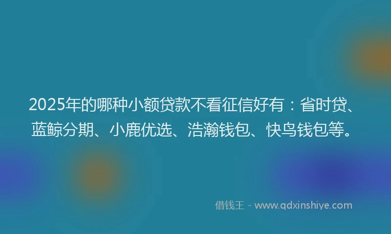 2025年的哪种小额贷款不看征信好有：省时贷、蓝鲸分期、小鹿优选、浩瀚钱包、快鸟钱包等。
