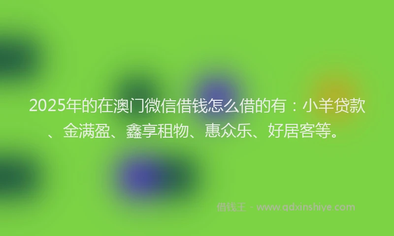 2025年的在澳门微信借钱怎么借的有:小羊贷款、金满盈、鑫享租物、惠众乐、好居客等。