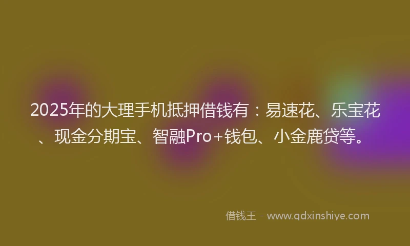2025年的大理手机抵押借钱有：易速花、乐宝花、现金分期宝、智融Pro+钱包、小金鹿贷等。