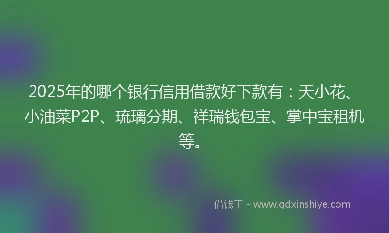 2025年的哪个银行信用借款好下款有：天小花、小油菜P2P、琉璃分期、祥瑞钱包宝、掌中宝租机等。
