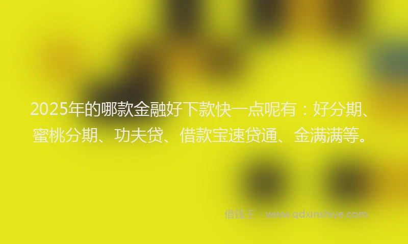 2025年的哪款金融好下款快一点呢有：好分期、蜜桃分期、功夫贷、借款宝速贷通、金满满等。