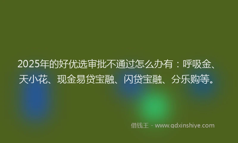 2025年的好优选审批不通过怎么办有：呼吸金、天小花、现金易贷宝融、闪贷宝融、分乐购等。