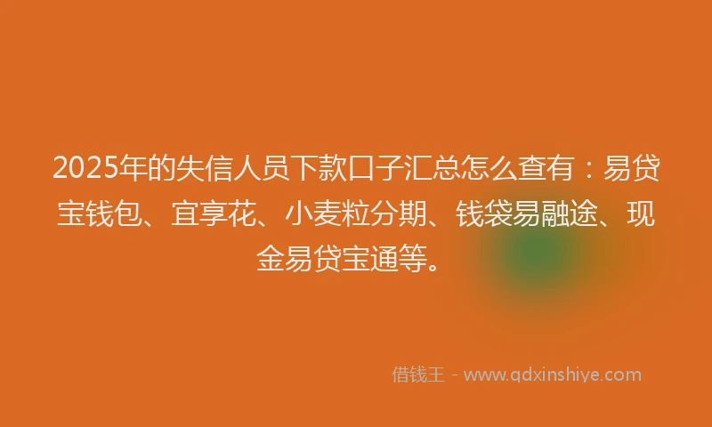 2025年的失信人员下款口子汇总怎么查有：易贷宝钱包、宜享花、小麦粒分期、钱袋易融途、现金易贷宝通等。