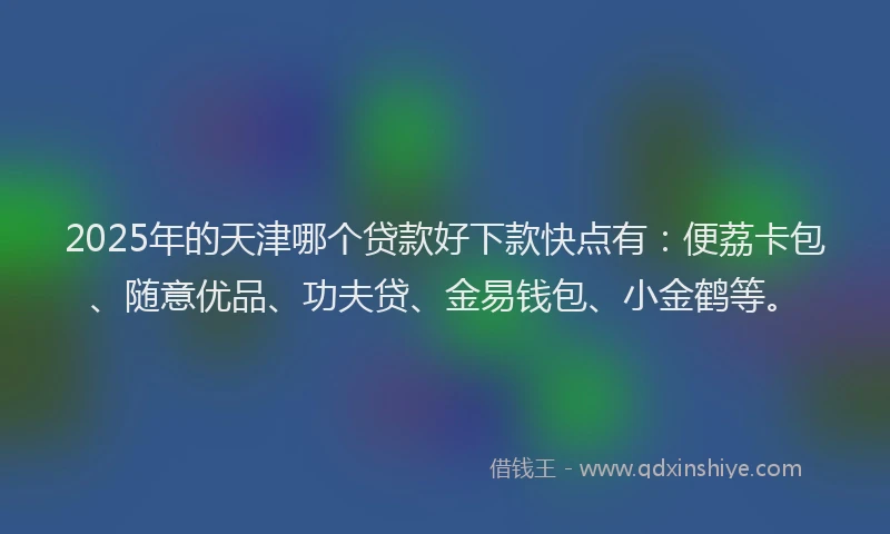 2025年的天津哪个贷款好下款快点有：便荔卡包、随意优品、功夫贷、金易钱包、小金鹤等。