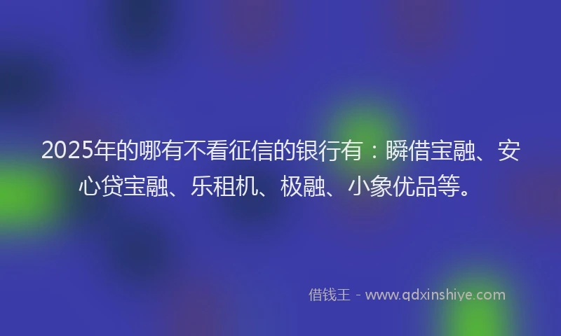 2025年的哪有不看征信的银行有：瞬借宝融、安心贷宝融、乐租机、极融、小象优品等。
