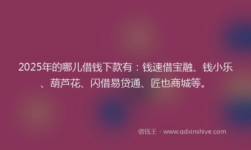 2025年的哪儿借钱下款有：钱速借宝融、钱小乐、葫芦花、闪借易贷通、匠也商城等。