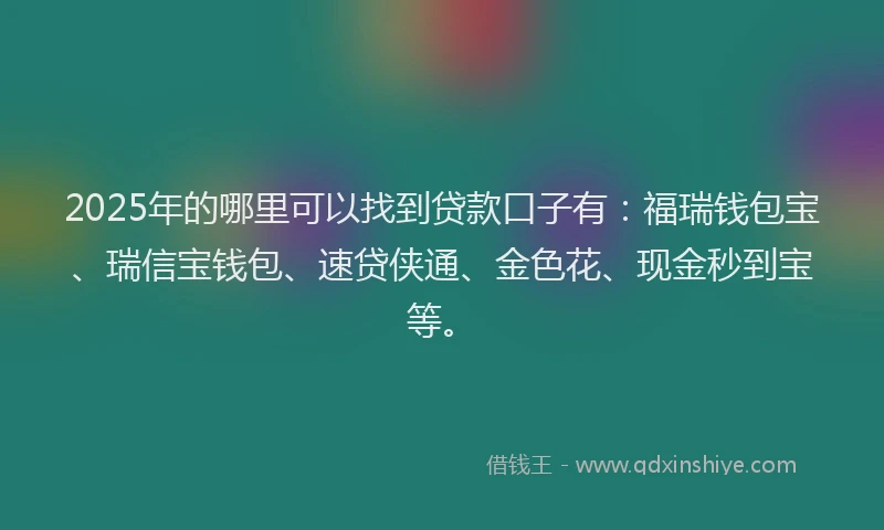 2025年的哪里可以找到贷款口子有：福瑞钱包宝、瑞信宝钱包、速贷侠通、金色花、现金秒到宝等。
