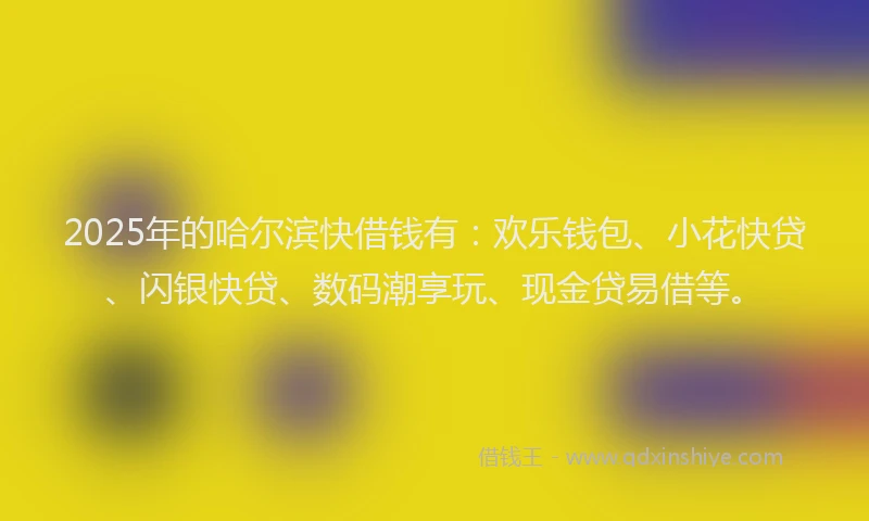 2025年的哈尔滨快借钱有：欢乐钱包、小花快贷、闪银快贷、数码潮享玩、现金贷易借等。
