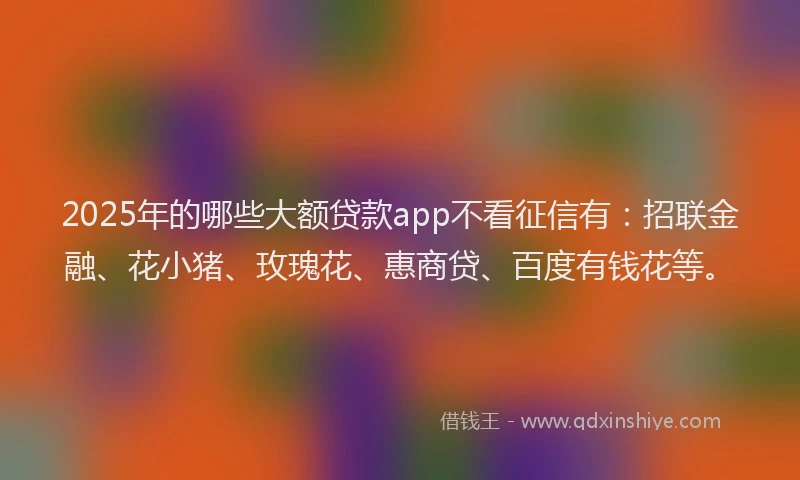 2025年的哪些大额贷款app不看征信有：招联金融、花小猪、玫瑰花、惠商贷、百度有钱花等。