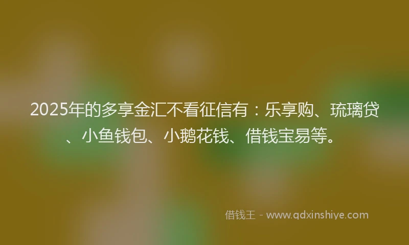 2025年的多享金汇不看征信有：乐享购、琉璃贷、小鱼钱包、小鹅花钱、借钱宝易等。