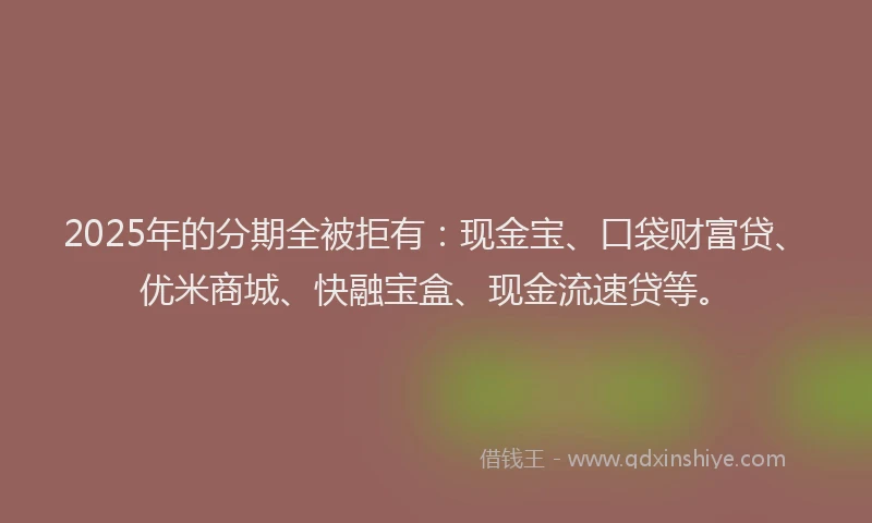 2025年的分期全被拒有：现金宝、口袋财富贷、优米商城、快融宝盒、现金流速贷等。