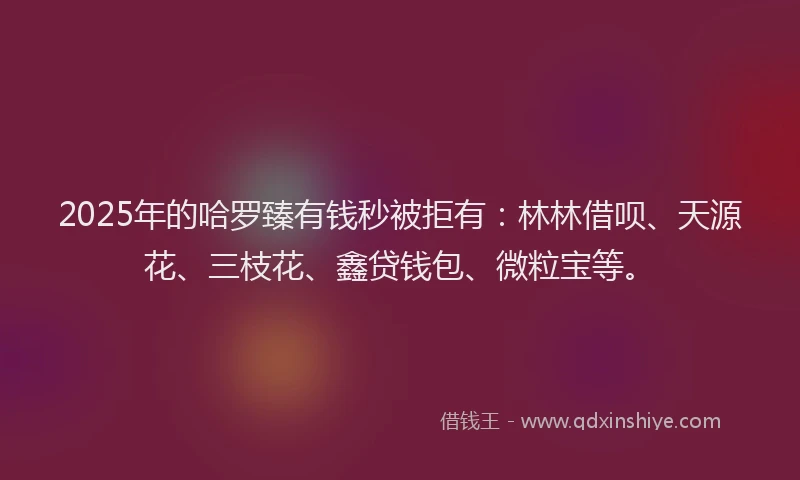 2025年的哈罗臻有钱秒被拒有：林林借呗、天源花、三枝花、鑫贷钱包、微粒宝等。