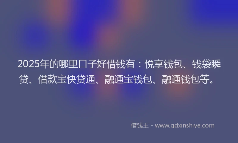 2025年的哪里口子好借钱有：悦享钱包、钱袋瞬贷、借款宝快贷通、融通宝钱包、融通钱包等。