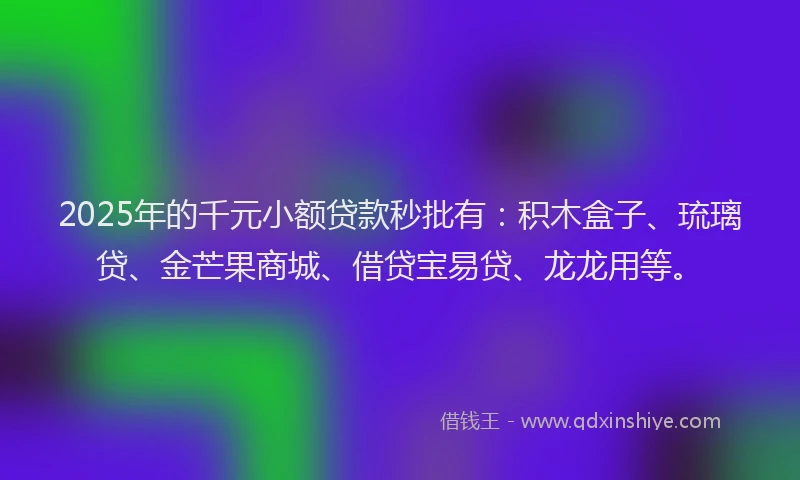 2025年的千元小额贷款秒批有：积木盒子、琉璃贷、金芒果商城、借贷宝易贷、龙龙用等。