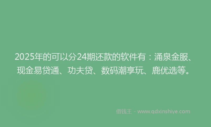 2025年的可以分24期还款的软件有:涌泉金服、现金易贷通、功夫贷、数码潮享玩、鹿优选等。