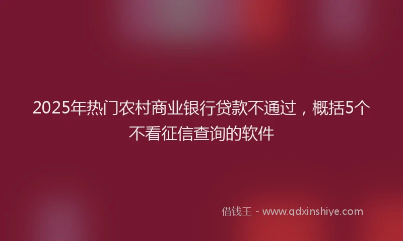 2025年热门农村商业银行贷款不通过，概括5个不看征信查询的软件