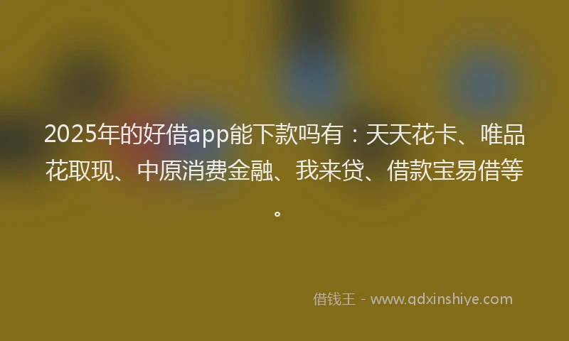 2025年的好借app能下款吗有：天天花卡、唯品花取现、中原消费金融、我来贷、借款宝易借等。