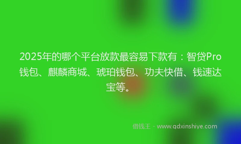 2025年的哪个平台放款最容易下款有：智贷Pro钱包、麒麟商城、琥珀钱包、功夫快借、钱速达宝等。