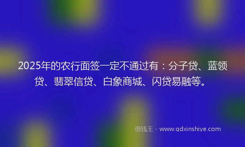 2025年的农行面签一定不通过有：分子贷、蓝领贷、翡翠信贷、白象商城、闪贷易融等。