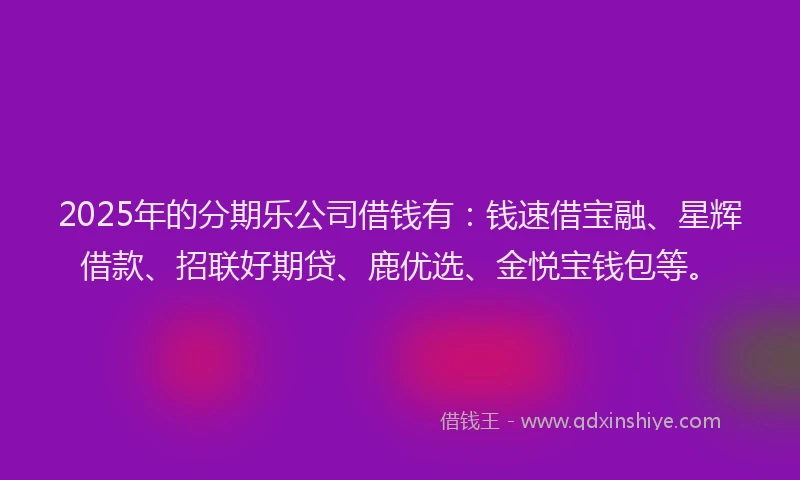 2025年的分期乐公司借钱有：钱速借宝融、星辉借款、招联好期贷、鹿优选、金悦宝钱包等。