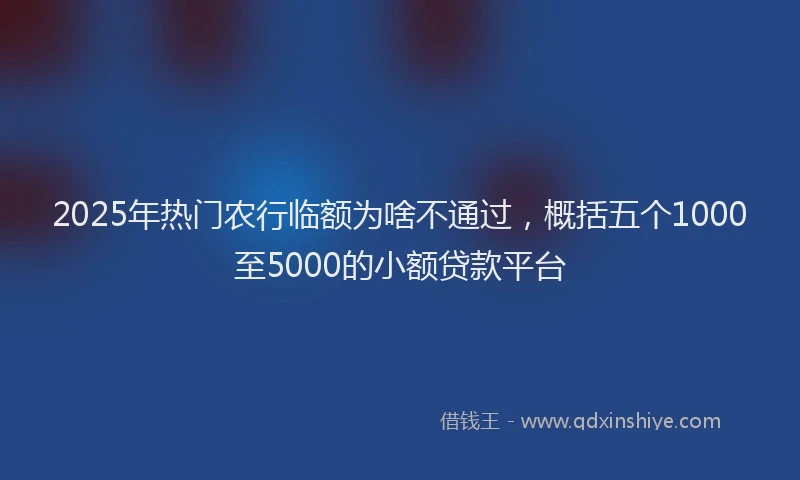 2025年热门农行临额为啥不通过，概括五个1000至5000的小额贷款平台