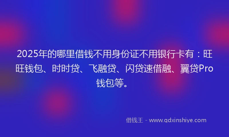 2025年的哪里借钱不用身份证不用银行卡有：旺旺钱包、时时贷、飞融贷、闪贷速借融、翼贷Pro钱包等。