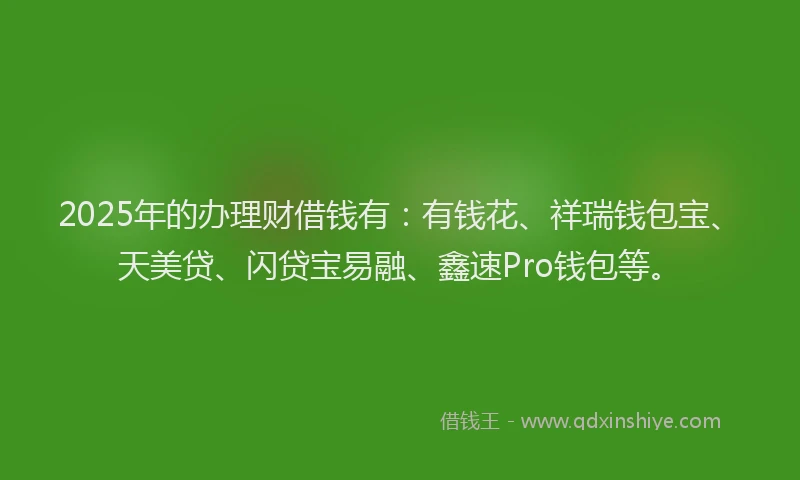 2025年的办理财借钱有：有钱花、祥瑞钱包宝、天美贷、闪贷宝易融、鑫速Pro钱包等。