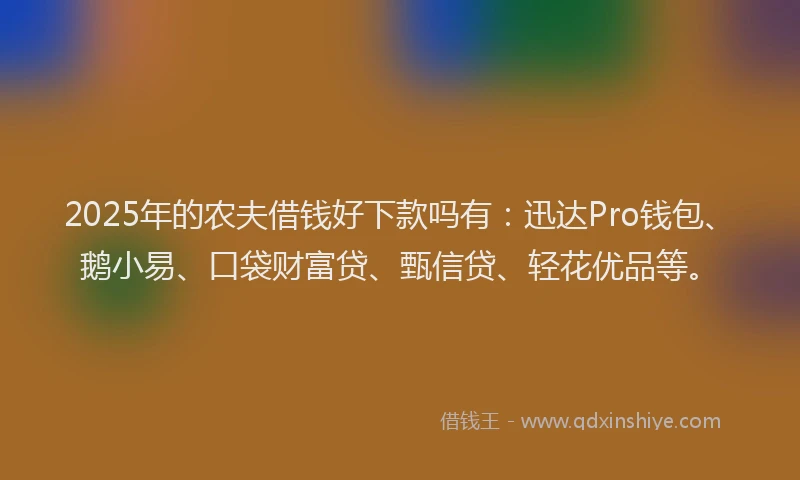 2025年的农夫借钱好下款吗有：迅达Pro钱包、鹅小易、口袋财富贷、甄信贷、轻花优品等。