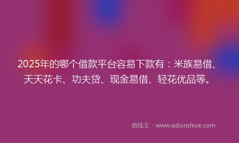 2025年的哪个借款平台容易下款有:米族易借、天天花卡、功夫贷、现金易借、轻花优品等。