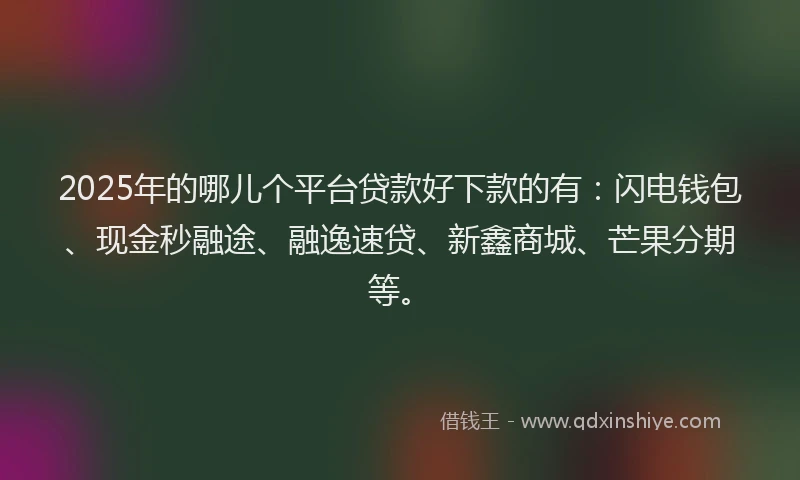 2025年的哪儿个平台贷款好下款的有：闪电钱包、现金秒融途、融逸速贷、新鑫商城、芒果分期等。