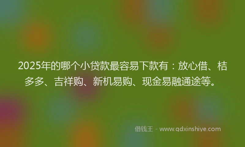 2025年的哪个小贷款最容易下款有：放心借、桔多多、吉祥购、新机易购、现金易融通途等。