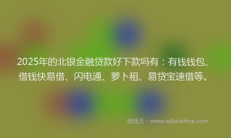 2025年的北银金融贷款好下款吗有：有钱钱包、借钱快易借、闪电通、萝卜租、易贷宝速借等。