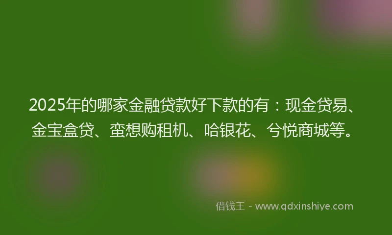 2025年的哪家金融贷款好下款的有：现金贷易、金宝盒贷、蛮想购租机、哈银花、兮悦商城等。