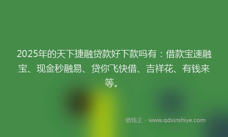 2025年的天下捷融贷款好下款吗有：借款宝速融宝、现金秒融易、贷你飞快借、吉祥花、有钱来等。